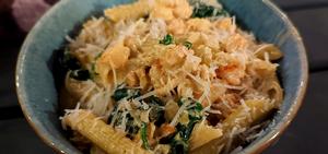 Penne with Crawfish and Spinach in Parmesan Cream Sauce